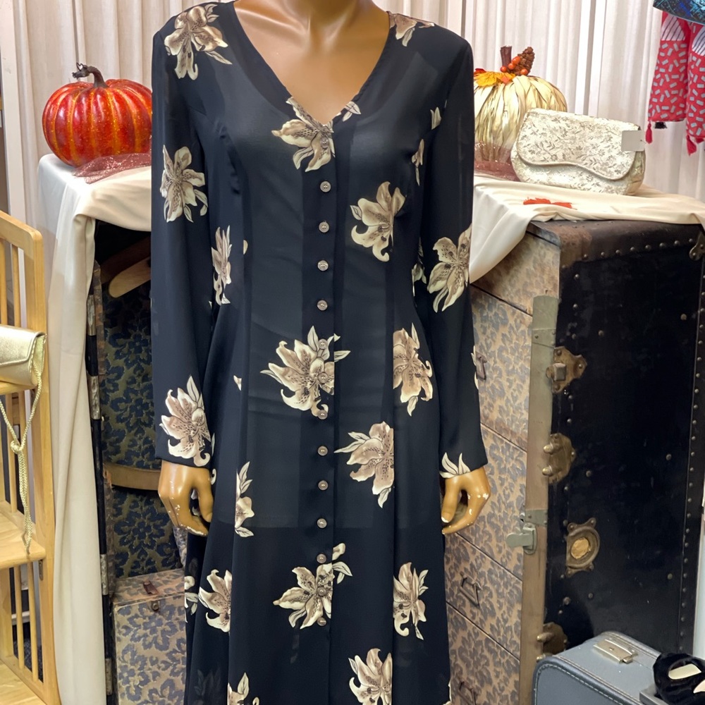 Melissa Blue Shear Dress w/lilies Sz 8P